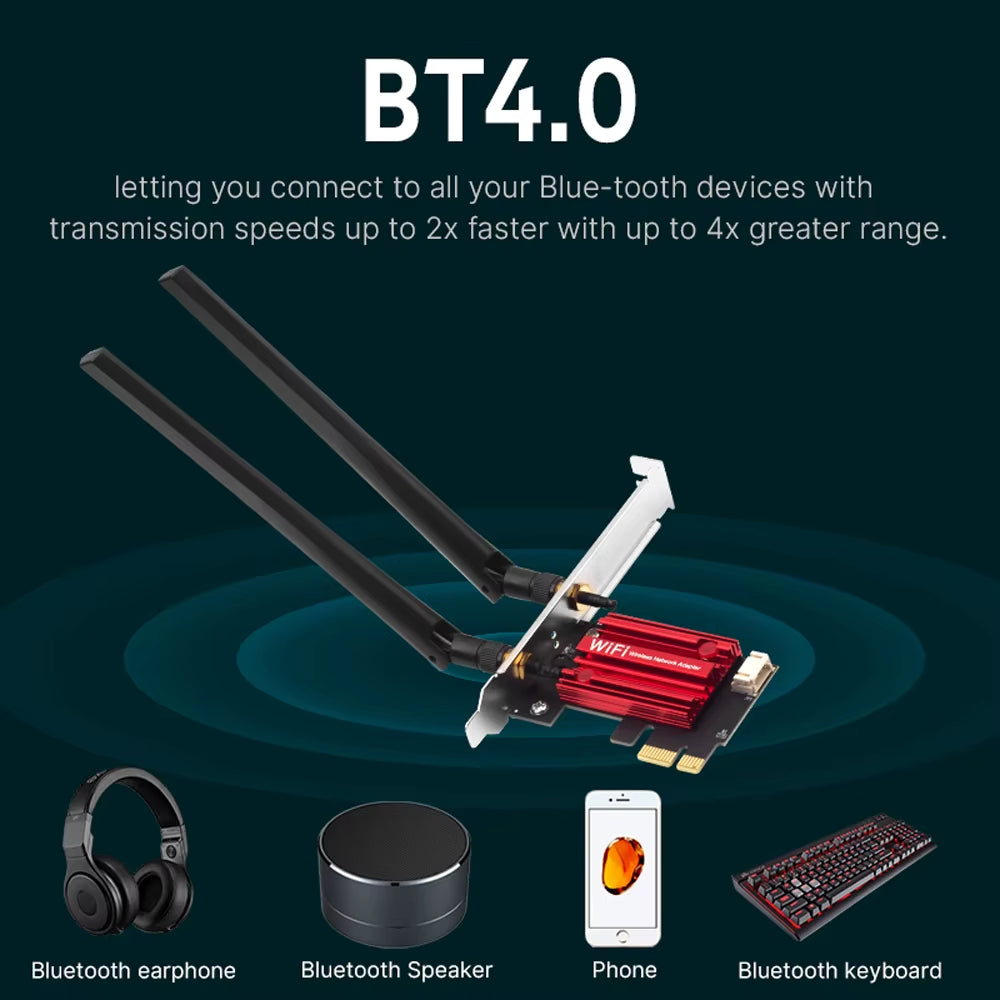 Wifi 5 PCI-E Wireless Adapter AC1200 Network Card Dual Band 2.4G/5Ghz 802.11AC for Bluetooth 4.0 Desktop Windows 7/8/10/11