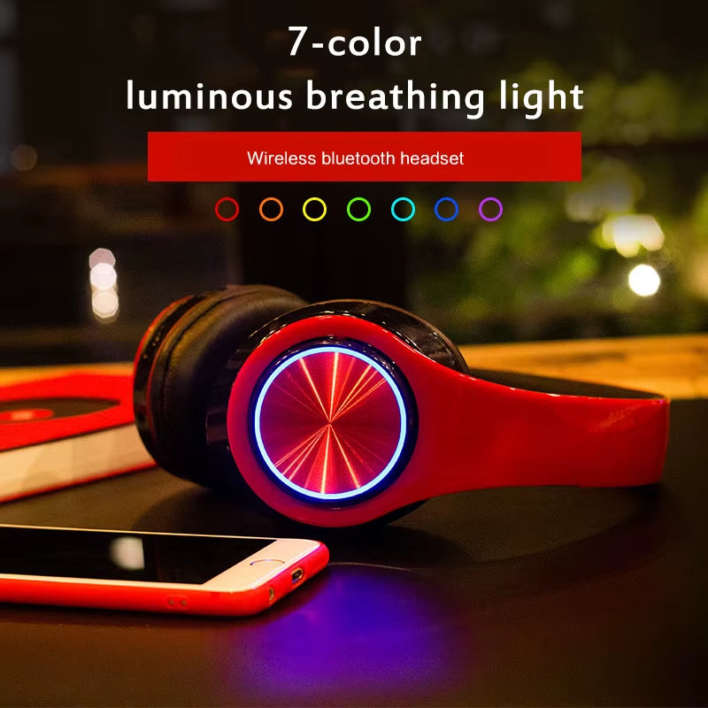 Headsets Gamer Headphones Blutooth Surround Sound Stereo Wireless Earphone USB with Microphone Colourful Light PC Laptop Headset