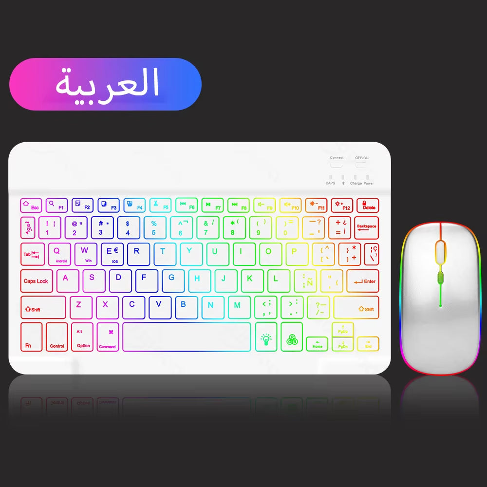 Backlit Backlight Bluetooth Keyboard Mouse for IOS Android Windows for Ipad Portuguese Keyboard Spanish Keyboard and Mouse