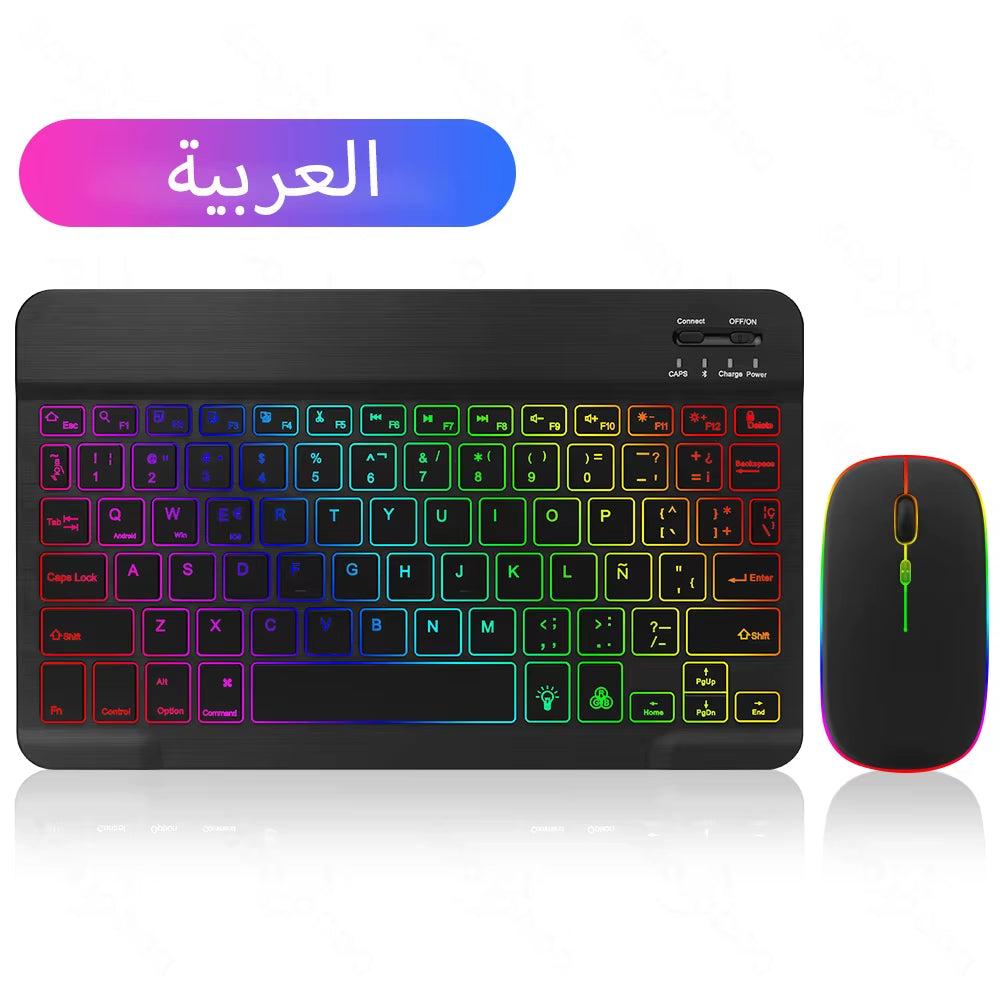 Backlit Backlight Bluetooth Keyboard Mouse for IOS Android Windows for Ipad Portuguese Keyboard Spanish Keyboard and Mouse