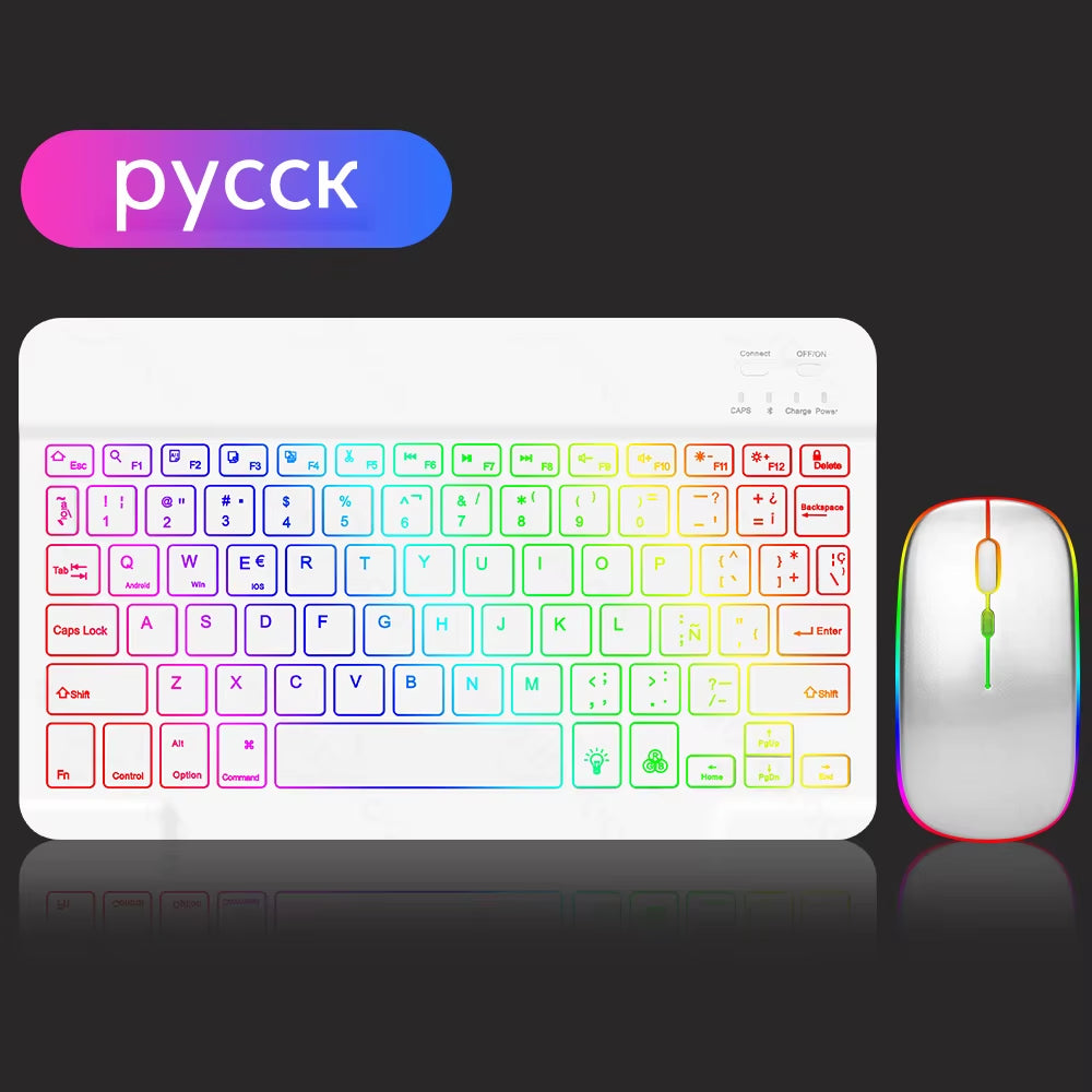 Backlit Backlight Bluetooth Keyboard Mouse for IOS Android Windows for Ipad Portuguese Keyboard Spanish Keyboard and Mouse