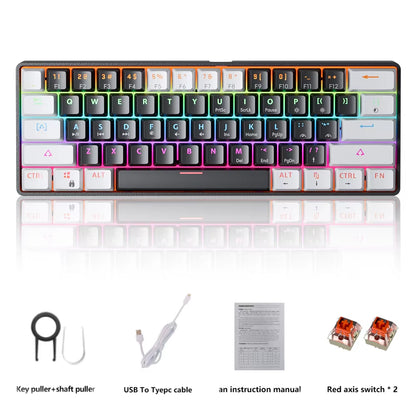 MK61 USB Gaming Mechanical Keyboard Red Switch RGB Backlit Hot Swappable 61 Keys Wired Detachable Cable