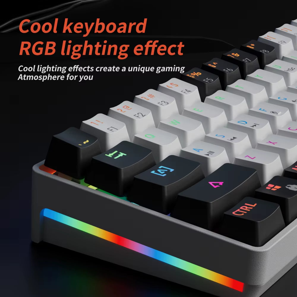 MK61 USB Gaming Mechanical Keyboard Red Switch RGB Backlit Hot Swappable 61 Keys Wired Detachable Cable