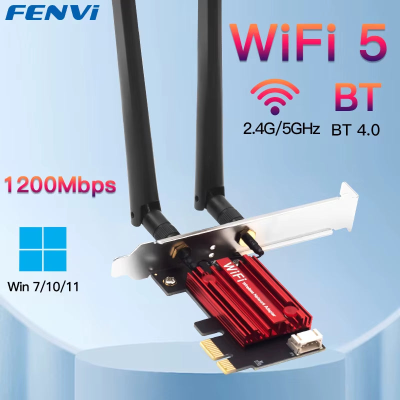 Wifi 5 PCI-E Wireless Adapter AC1200 Network Card Dual Band 2.4G/5Ghz 802.11AC for Bluetooth 4.0 Desktop Windows 7/8/10/11