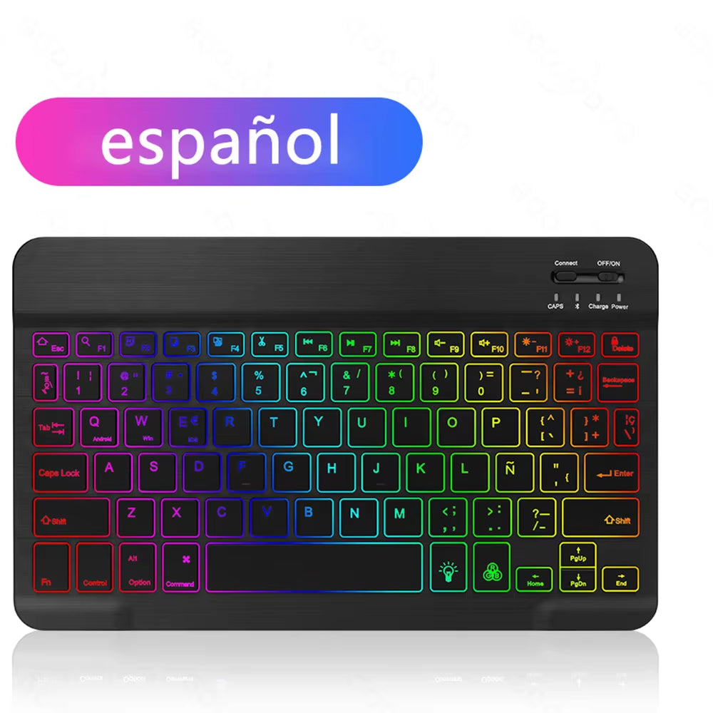 Backlit Backlight Bluetooth Keyboard Mouse for IOS Android Windows for Ipad Portuguese Keyboard Spanish Keyboard and Mouse