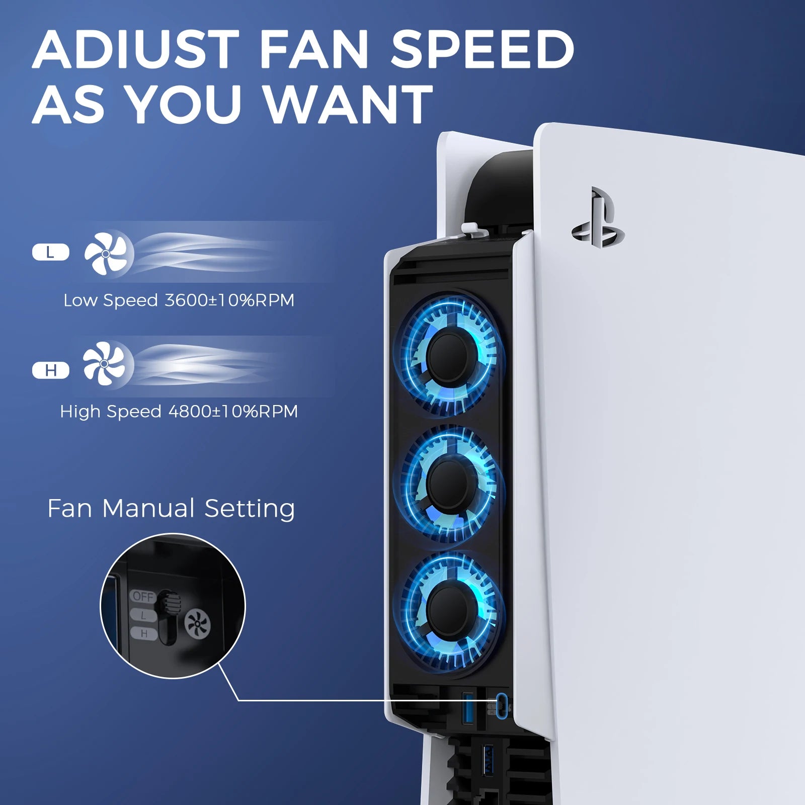 PS5 Temperature-Controlled Cooling Fan Upgraded Cooler Fan with USB3.0 Hubs Compatible with PS5 Disc & Digital Edition