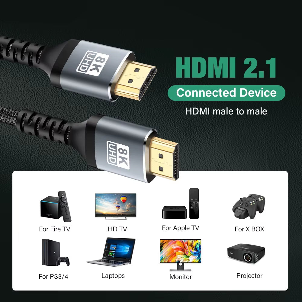 8K HDMI Cable 4K@120Hz 8K@60Hz HDMI 2.1 Cable 48Gbps Adapter for RTX 3080 Earc HDR Video Cable PC Laptop TV Box PS5 1M 3M 5M 7M