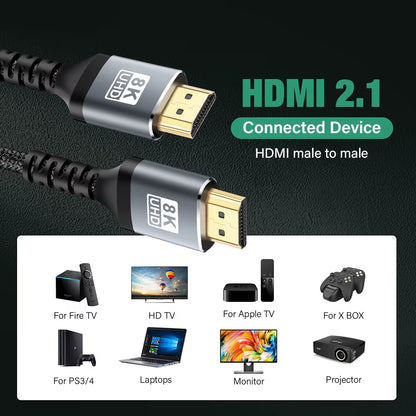 8K HDMI Cable 4K@120Hz 8K@60Hz HDMI 2.1 Cable 48Gbps Adapter for RTX 3080 Earc HDR Video Cable PC Laptop TV Box PS5 1M 3M 5M 7M