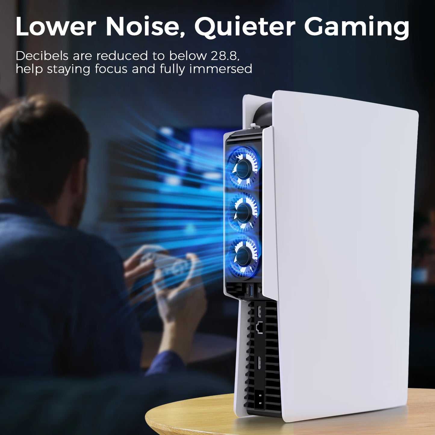 PS5 Temperature-Controlled Cooling Fan Upgraded Cooler Fan with USB3.0 Hubs Compatible with PS5 Disc & Digital Edition