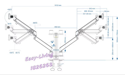 OL-2Z Desktop 17-32 Inch Dual Monitor Mount Arm Full Motion Aluminum Monitor Holder Gas Spring Arm Load 2-8Kgs Each